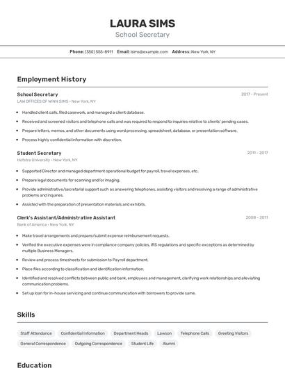 School Secretary Resume
