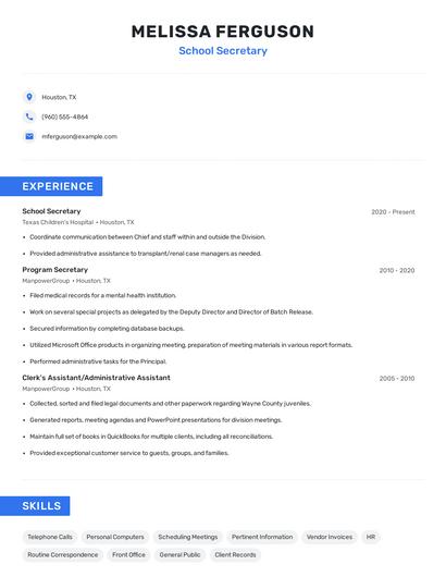 School Secretary Resume