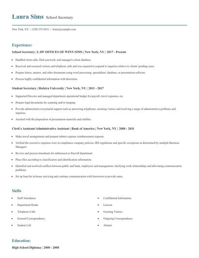 School Secretary Resume