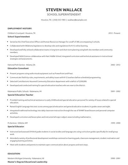 School Superintendent Resume