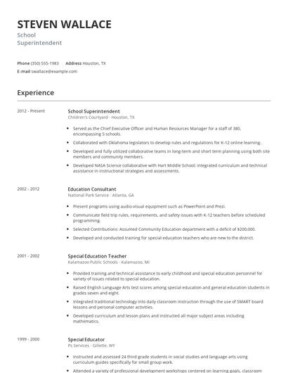 School Superintendent Resume