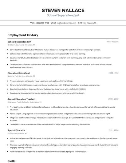 School Superintendent Resume