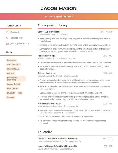 School Superintendent Resume