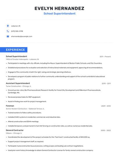 School Superintendent Resume