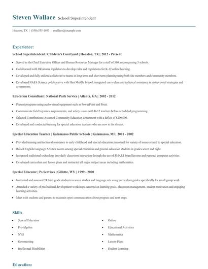 School Superintendent Resume
