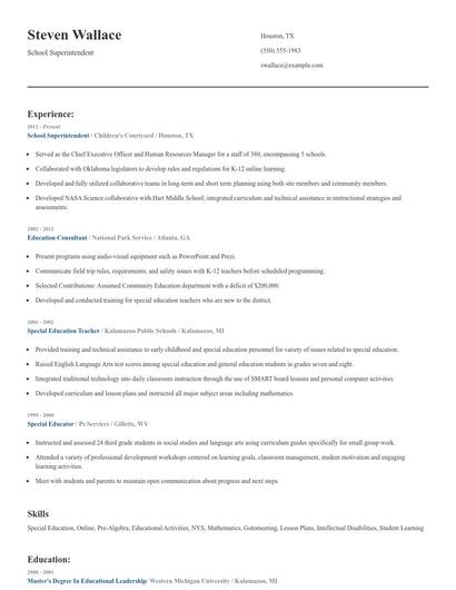 School Superintendent Resume