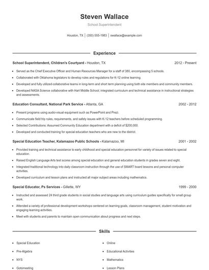School Superintendent Resume