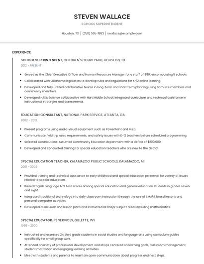 School Superintendent Resume