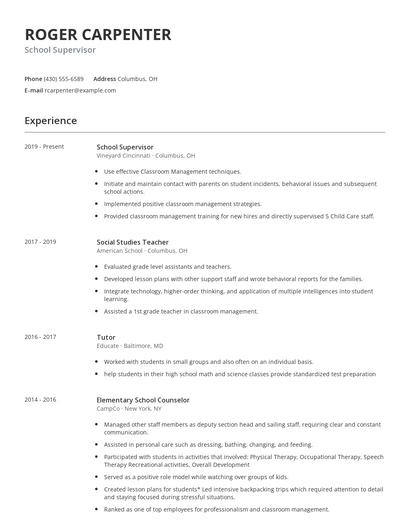 School Supervisor Resume