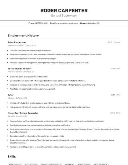 School Supervisor Resume