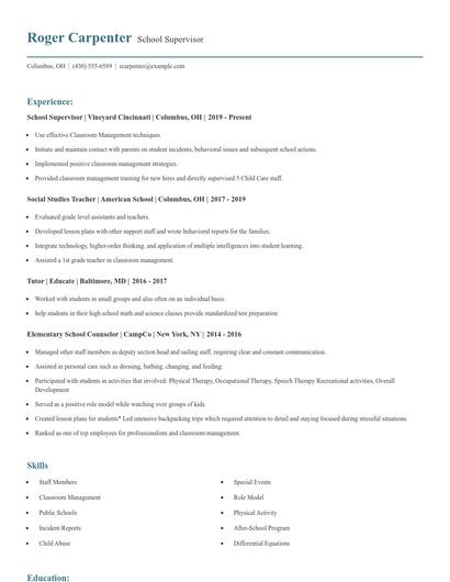 School Supervisor Resume