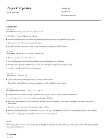 School Supervisor Resume