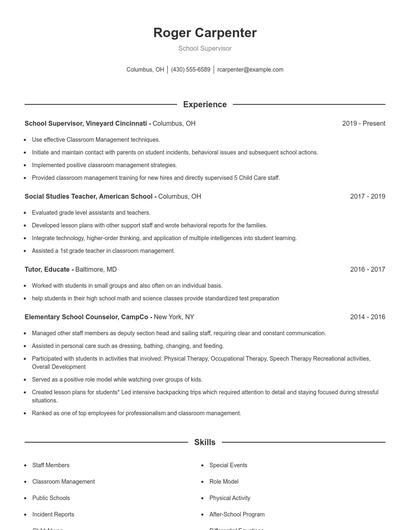 School Supervisor Resume