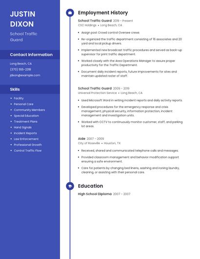 School Traffic Guard Resume