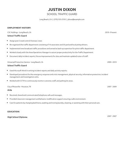 School Traffic Guard Resume