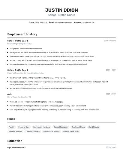 School Traffic Guard Resume