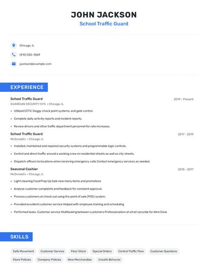 School Traffic Guard Resume