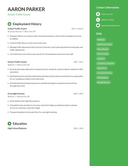 School Traffic Guard Resume