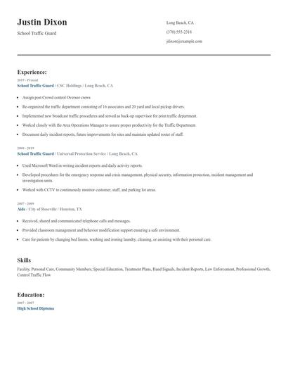 School Traffic Guard Resume