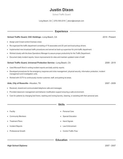 School Traffic Guard Resume