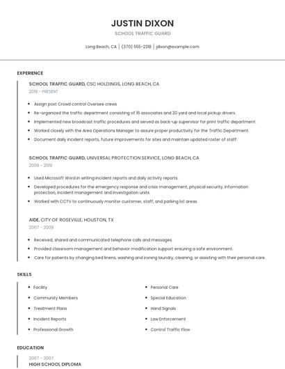 School Traffic Guard Resume