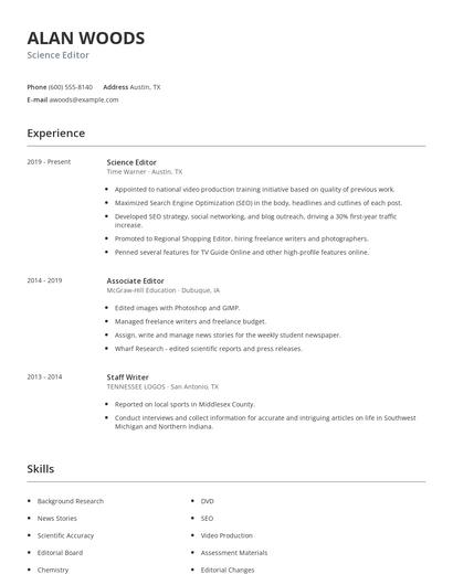 Science Editor Resume
