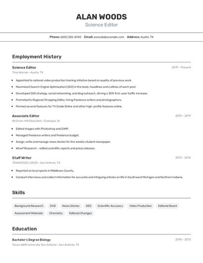 Science Editor Resume