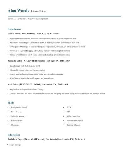 Science Editor Resume