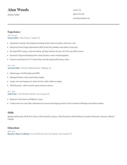 Science Editor Resume