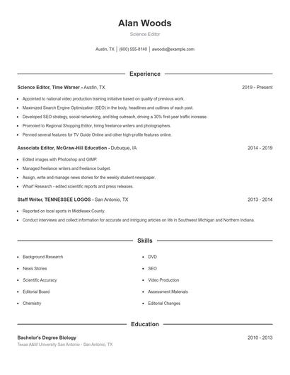 Science Editor Resume
