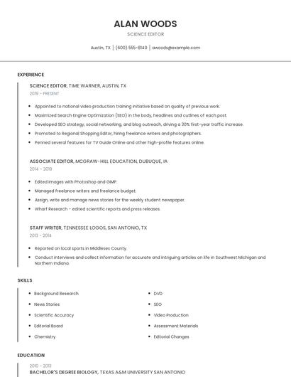 Science Editor Resume