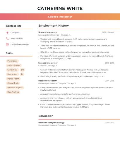 Science Interpreter Resume