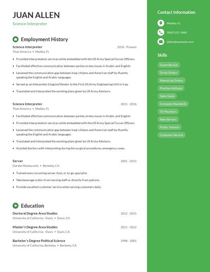 Science Interpreter Resume