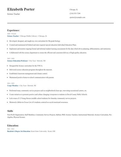 Science Teacher Resume
