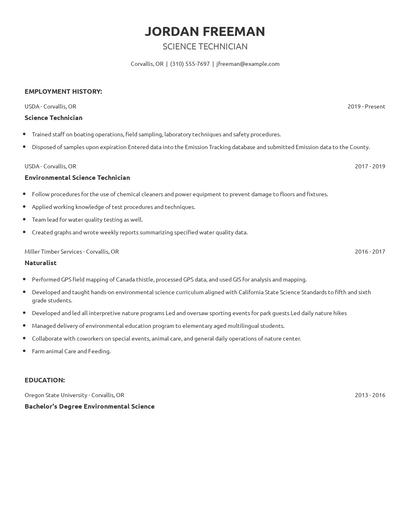 Science Technician Resume