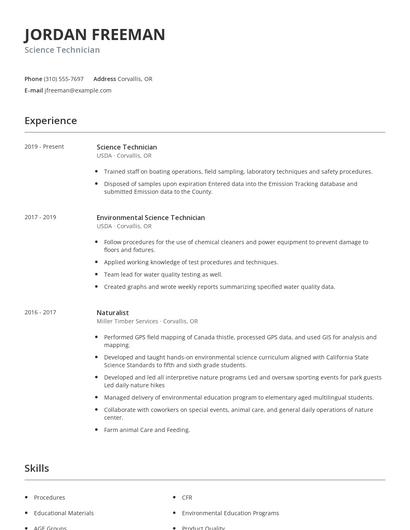 Science Technician Resume