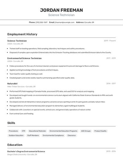 Science Technician Resume