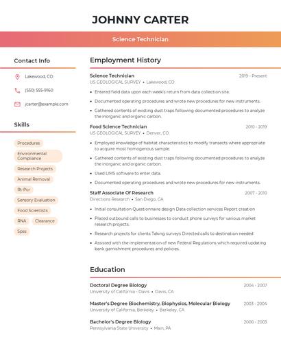 Science Technician Resume
