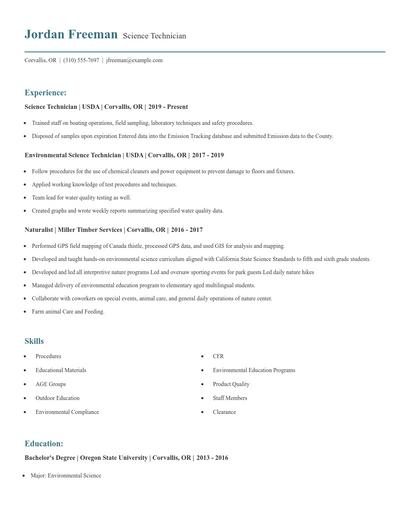 Science Technician Resume