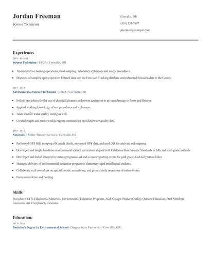Science Technician Resume