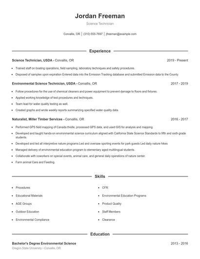 Science Technician Resume