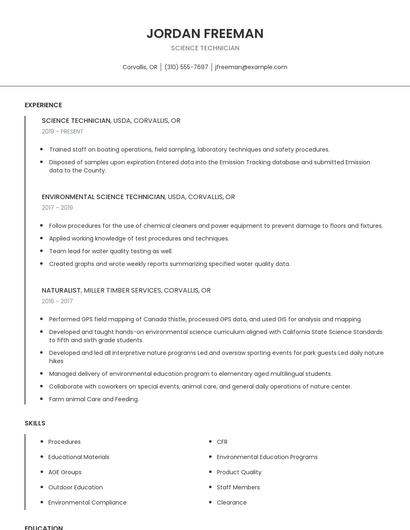 Science Technician Resume