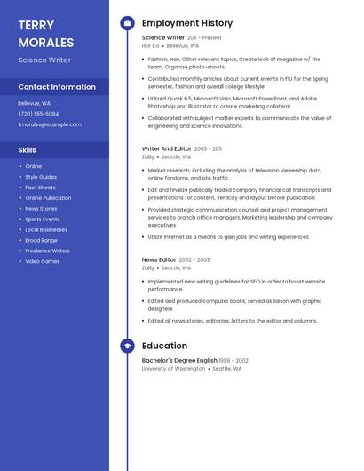 Science Writer Resume