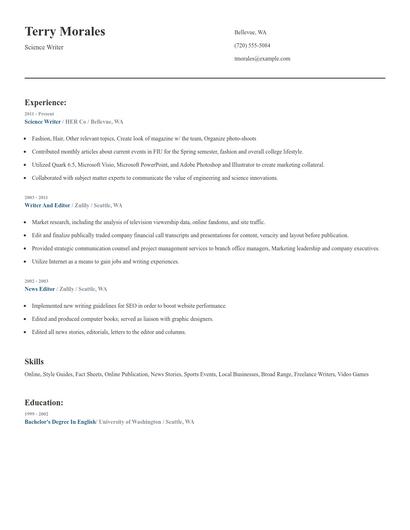 Science Writer Resume