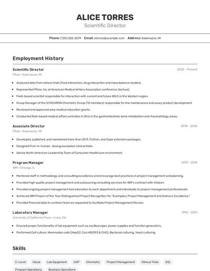 Scientific Director Resume