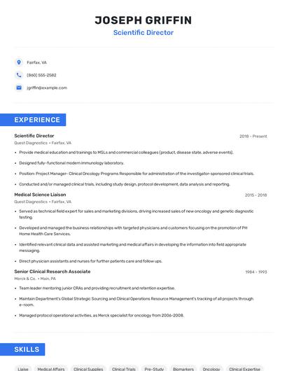 Scientific Director Resume
