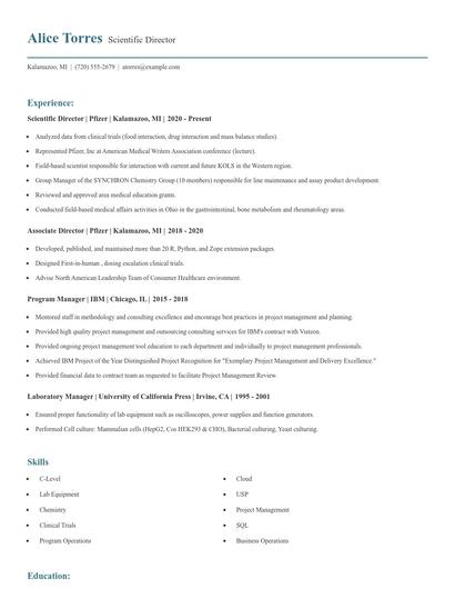 Scientific Director Resume