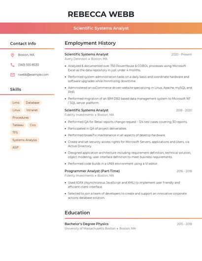 Scientific Systems Analyst Resume