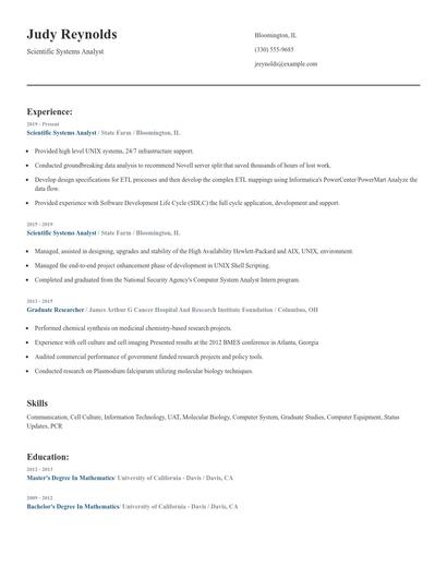 Scientific Systems Analyst Resume