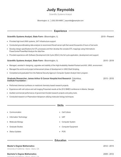 Scientific Systems Analyst Resume